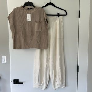 Brand new knit sweater lounge set. Size medium, tan cream color